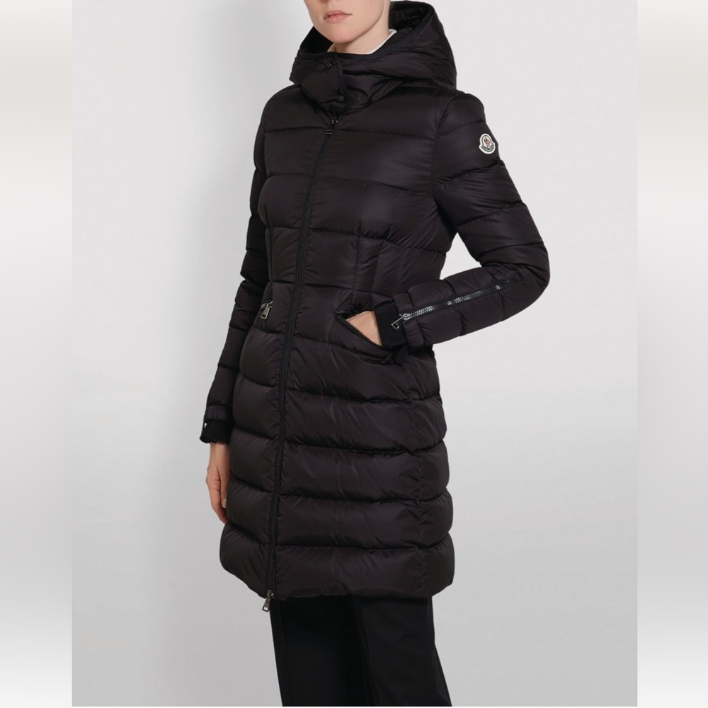 MONCLER BETULONG Black long hooded puffer jacket size 00 NWT